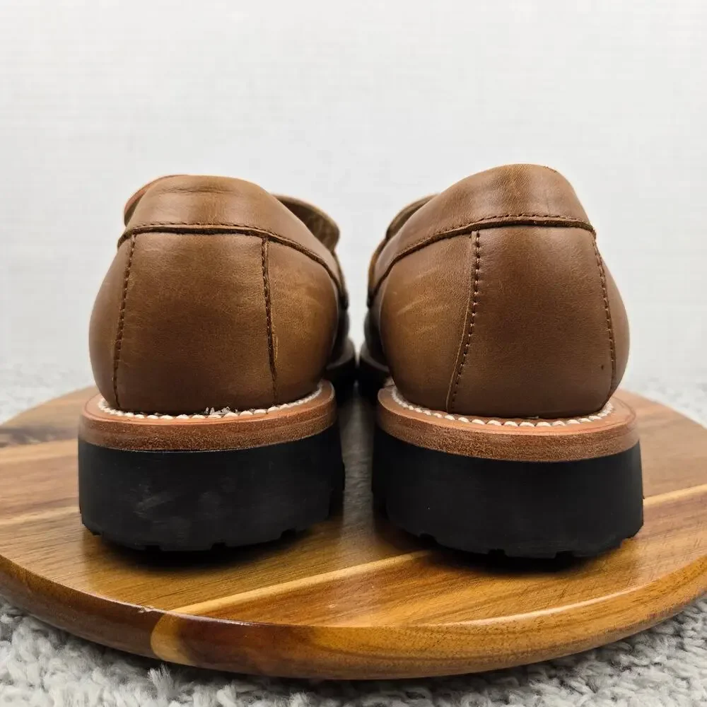 Rhodes Footwear Mens 10.5 Ashby Brown Leather Casual Daily Lug Sole Penny Loafer